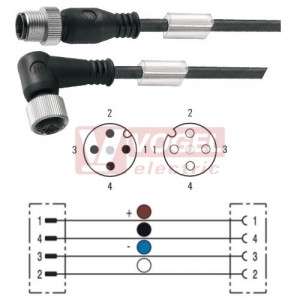 SAIL-M12GM12W-4-3.0V konektor M12/4-pin/vidl/přímý - kabel ČE PVC 4x0,34mm2 L=3m - konektor M12/4-pin/zás/úhlový (1925350300)