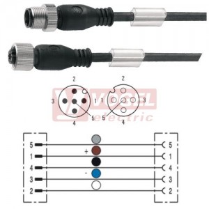 SAIL-M12GM12G-5-1.5V konektor M12/5-pin/vidl/přímý - kabel ČE PVC 5x0,34mm2 L=1,5m - konektor M12/5-pin/zás/přímý (1925320150)