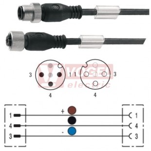 SAIL-M12GM12G-3-1.5V konektor M12/3-pin/vidl/přímý - kabel ČE PVC 3x0,34mm2 L=1,5m - konektor M12/3-pin/zás/přímý (1925300150)