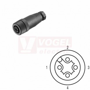 SAIBGS-K-4A-4/6-M12 (st.zn. SAIB-4/7-(KV) konektor M12/4pin/zás/přímý, plast.tělo, šroubové připojení, A-kódování, pro montáž 0,14-0,75mm2, sevření 4-6mm, IP67 (1921080000)