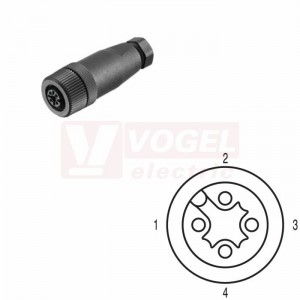 SAIBGS-K-4A-4/6-M12 (st.zn. SAIB-4/7-(KV) konektor M12/4pin/zás/přímý, plast.tělo, šroubové připojení, A-kódování, pro montáž 0,14-0,75mm2, sevření 4-6mm, IP67 (1921080000)