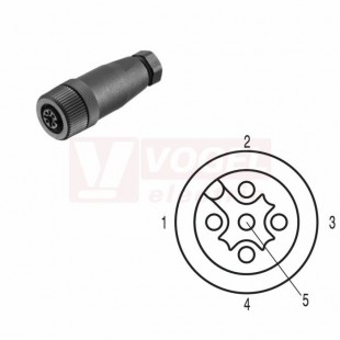 SAIB-5/7-(KV) Konektor M12/5pin/zás/přímý, plast.tělo, šroubové připojení, A-kódování, pro montáž 0,14-0,75mm2, sevření 4-6mm, IP67 (1921070000)