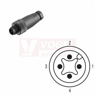 SAIS-4/7-(KV) konektor M12/4pin/vidl/přímý, plast.tělo, šroubové připojení, A-kódování, pro montáž 0,14-0,75mm2, sevření 4-6mm, IP67 (1921060000)