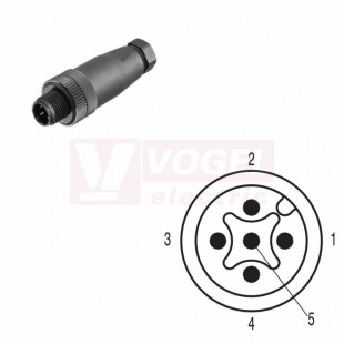 SAIS-5/7-(KV) Konektor M12/5-pin/vidl/přímý, plast.tělo, šroubové připojení, A-kódování, pro montáž 0,14-0,75mm2, sevření 4-6mm, IP67 (1921050000)