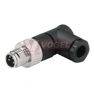 SAISW-M8-4P(TL) konektor M8/4pin/vidl/úhlový, plast.tělo, pájené připojení, A-kódování, pro montáž kabelu 0,25mm2, sevření 3,5-5,5mm, IP67 (1921000000)