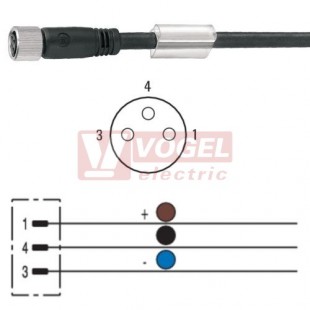 SAIL-M8BG-3-5.0V konektor M8/3-pin/zás/přímý - kabel ČE PVC 3x0,25mm2 L=5m - volný konec (1927240500)