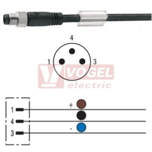 SAIL-M8G-3-5.0V konektor M8/3-pin/vidl/přímý - kabel ČE PVC 3x0,25mm2 L=5m - volný konec (1927230500)
