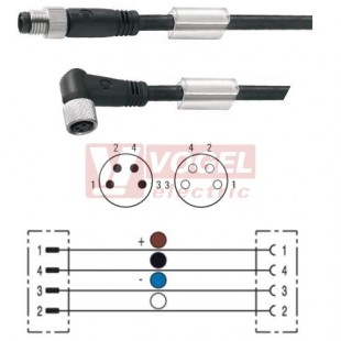 SAIL-M8GM8W-4-3.0V konektor M8/4-pin/vidl/přímý - kabel ČE PVC 4x0,25mm2 L=3m - konektor M8/4-pin/zás/úhlový (1927180300)