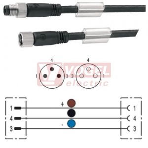 SAIL-M8GM8G-3-5.0V konektor M8/3-pin/vidl/přímý - kabel ČE PVC 3x0,25mm2 L=5m - konektor M8/3-pin/zás/přímý (1927150500)