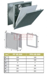PF 65.000 IP55  230VAC, RAL7032, UL (7700005698) otvor 291x291mm, ventilátor s filtr.vložkou 380m3/h