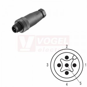 SAISGS-K-5A-6/8-M12 (st.zn. SAIS-5/9-(KV) konektor M12/5pin/vidl/přímý, plast.tělo, šroubové připojení, A-kódovaní, pro montáž 0,14-0,75mm2, sevření 6-8mm, IP67 (1007080000)