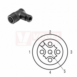 SAIBWS-K-5A-6/8-M12 (st.zn. SAIBW-5/9-(KV) konektor M12/5pin/zás/úhlový, plast.tělo, šroubové připojení, A-kódovaní, pro montáž 0,14-0,75mm2, sevření 6-8mm, IP67 (1007070000)