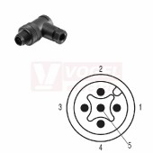 SAISW-5/9-(KV) konektor M12/5pin/vidl/úhlový, plast.tělo, šroubové připojení, A-kódovaní, pro montáž 0,14-0,75mm2, sevření 6-8mm, IP67 (1007060000)