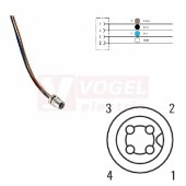 SAIE-M5B-4-0.2U konektor M5/4pin/zás/do panelu, 1A/60V, vodič 4x0,14mm2, délka kabelu 0,2m, montážní závit M5, pozlacené kontatky, mosaz, PVC, IP67 (1873040000)