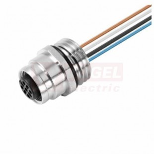 SAIE-M12B-4-0.5U-M16 konektor M12/4pin/zás/do panelu, A-kódování, 4A/250V, vodiče 4x0,34mm2, délka kabelu 0,5m, pro klíč M16, kontakty pozlacené, tlakově litý zinek, PVC, přední montáž, IP67 (1861120000)
