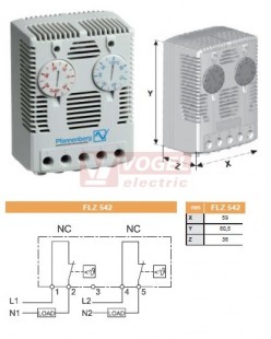 FLZ 542 0..60°C dvojitý termostat, 2xNC mžik.kontakt, 240VAC/10A (7940025828)
