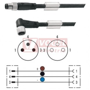 SAIL-M8GM8W-3-5.0U konektor M12/3-pin/vidl/přímý - kabel ČE PUR do vlečného řetězu 3x0,25mm2 L=5m - konektor M12/3-pin/zás/úhlový (1824580500)