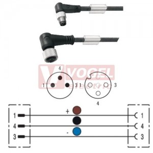 SAIL-M8WM12W-3-1.5V konektor M8/3-pin/vidl/úhlový - kabel ČE PVC 3x0,25mm2 L=1,5m - konektor M12/3-pin/zás/úhlový (1938250150)