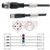 SAIL-M12GM8G-4-10U konektor M12/4-pin/vidl/přímý - kabel ČE PUR do vlečného řetězu 4x0,25mm2 L=10m - konektor M8/4-pin/zás/přímý (9456661000)