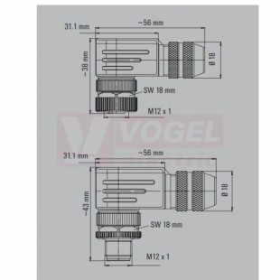 SAISW-M-5/8 M12 B-COD konektor M12/5pin/vid/úhlový, kov.tělo, stíněné B-kódování, šroubové připojení, pro montáž 0,14-0,75mm2, sevření 6-8mm, kontakty pozlacené, IP67 (1944570000)