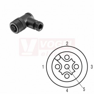SAIBWS-K-5A-4/6-M12 (st.zn. SAIBW-5/7-(KV) konektor M12/5pin/zás/úhlový, plast.tělo, šroubové připojení, A-kódovaní, pro montáž 0,14-0,75mm2, sevření 4-6mm, IP67 (1962630000)
