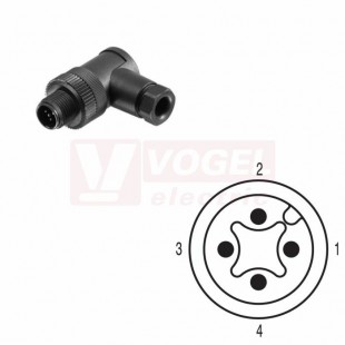 SAISW-4/7-(KV) konektor M12/4pin/vidl/úhlový, plast.tělo, šroubové připojení, A-kódovaní, pro montáž 0,14-0,75mm2, sevření 4-6mm, IP67 (1962620000)