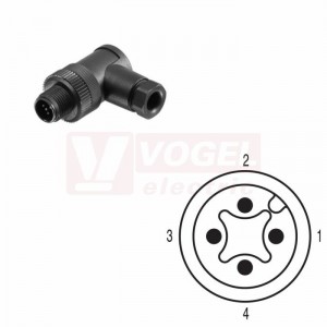 SAISWS-K-4A-4/6-M12 (st.zn SAISW-4/7-(KV) konektor M12/4pin/vidl/úhlový, plast.tělo, šroubové připojení, A-kódovaní, pro montáž 0,14-0,75mm2, sevření 4-6mm, IP67 (1962620000)