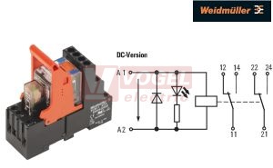 RCMKIT-I 24VDC 2CO LD paticové relé, 2 přepínací kontakty, 12A/240V AgNi, LED indikace zelená, test. tlač. ANO, ochraná dioda ANO, patice šroubová, š=27,2mm (8920940000)