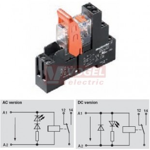 RCIKIT  24VDC 1CO LED paticové relé, 1 přepínací kontakt, 16A/250V AgNi, LED indikace zelená, test. tlač. NE, ochraná dioda ANO, patice šroubová, š=15,8mm (8871000000)