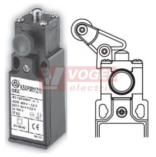 KSAP3R32W02 Koncový spínač s resetem, ocelový čep s nylónovou kladkou, 2V, bez mžikové funkce, kabel.vstup 1xPG11, IP65