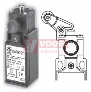 KSAP3R32X11 Koncový spínač s resetem, ocelový čep s nylónovou kladkou, 1Z+1V, bez mžikové funkce, bez přesahu, kabel.vstup 1xPG11, IP65
