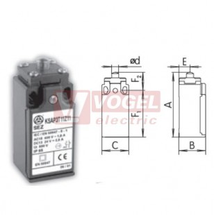 KSAP3T11Z02 Koncový spínač s čepem, kovový čep, 2V, s mžikovou funkcí,, kabel.vstup 1x PG11, 73x30x30,3mm, IP65