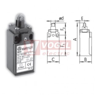 KSAP3T12X11 Koncový spínač s kladkou, kovová rolna pr.11mm, 1Z+1V, bez mžikové funkce, bez přesahu, kabel.vstup 1x PG11, 84x30x30,3mm, IP65