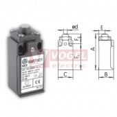 KSAP3T14W02 Koncový spínač s kovovým čepem a prachotěsnou manžetou, 2V, bez mžikové funkce, kabel.vstup 1x PG11, 73x30x30,3mm IP65