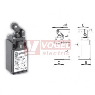 KSAP3T35ZW20 Koncový spínač s pákou a plastovou kladkou pr. 12,5mm, s kov.čepem a prachotěsnou manžetou, 2Z, bez mžikové funkce, kabel.vstup 1x PG11, 92x30x30,3mm, IP65