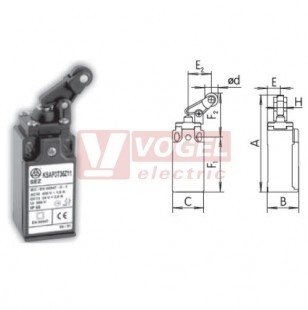 KSAP3T36Z11 Koncový spínač s pákou a plastovou kladkou pr. 12,5mm, s kov.čepem a prachotěsnou manžetou,1Z+1V, s mžikovou funkcí, kabel.vstup 1x PG11, 92x30x30,3mm, IP65
