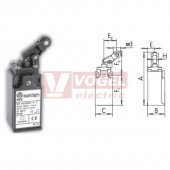 KSAP3T36Z11 Koncový spínač s pákou a plastovou kladkou pr. 12,5mm, s kov.čepem a prachotěsnou manžetou,1Z+1V, s mžikovou funkcí, kabel.vstup 1x PG11, 92x30x30,3mm, IP65