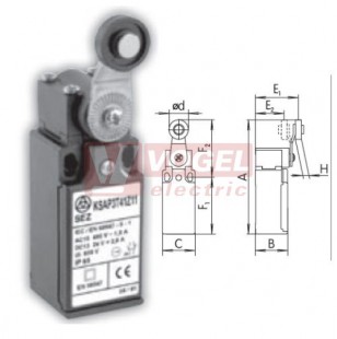 KSAP3T41Y11 Koncový spínač s pákou a nylonovou kladkou pr.18mm, 1Z+1V, bez mžikové funkce, s přesahem, kabel.vstup 1x PG11, 106x30x30,3mm, IP65