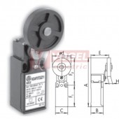 KSAP3T42W20 Koncový spínač s pákou a gumovou kladkou pr.50mm, 2Z, bez mžikové funkce, kabel.vstup 1x PG11, 122x30x30,3mm, IP65