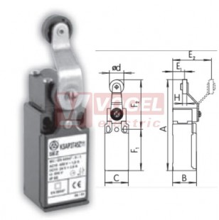 KSAP3T45W20 Koncový spínač s lomenou pákou  a nylonovou kladkou pr.18mm, 2Z, bez mžikové funkce, kabel.vstup 1x PG11, 114x30x30,3mm, IP65