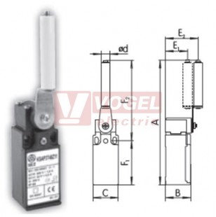 KSAP3T48Z02 Koncový spínač s keramickou pákou pr.11,5mm, 2V, s mžikovou funkcí, kabel.vstup 1x PG11, 146,6x30x30,3mm, IP65