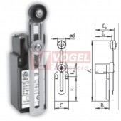 KSAP3T5100W02 Koncový spínač s nastavitelnou ozubenou pákou a nylónovou kladkou pr.18mm, 2V, bez mžikové funkce, kabel.vstup 1xPG11, 98,5-170,5x30x30,3mm, IP65
