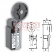KSAP3T52Z11 Koncový spínač s nastavitelnou pákou a gum. kladkou pr.50mm, 1Z+1V, s mžikovou funkcí, kabel.vstup 1xPG11, 126,5-186,5x30x30,3mm, IP65