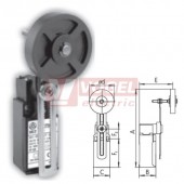 KSAP3T5500X11 Koncový spínač s nastavitelnou ozubenou pákou a gum. nastavitelnou kladkou pr.50mm, 1Z+1V, bez mžikové funkce, bez přesahu, kabel.vstup 1xPG11, 114,5-186,5x30x30,3mm, IP65
