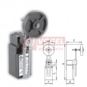 KSAP3T55X11 Koncový spínač s nastavitelnou pákou a nastavitelnou gum. kladkou pr.50mm, 1Z+1V, bez mžikové funkce, bez přesahu, kabel.vstup 1xPG11, 114,5-186,5x30x30,3mm, IP65
