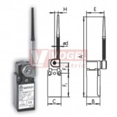 KSAP3T61W02 Koncový spínač ovládaný nerez. pružnou tyčkou pr.7mm s plast. nástavcem, 2V, bez mžikové funkce, kabel.vstup 1xPG11, 177x30x30,3mm, IP65