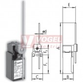 KSAP3T71Z02 Koncový spínač ovládaný ocelovou tyčkou pr.3mm, 2V, s mžikovou funkcí, kabel.vstup 1xPG11, 230,5x30x30,3mm, IP65