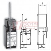 KSAP3T75Y11 Koncový spínač ovládaný čtvercovou ocelovou tyčkou 3x3mm, 1Z+1V, bez mžikové funkce, s přesahem, kabel.vstup 1xPG11, 230,5x30x30,3mm, IP65