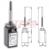 KSAP3T92W02 Koncový spínač ovládaný pružinou pr.6,2mm s nylónovým ukončením, 2V, bez mžikové funkce, kabel.vstup 1xPG11, 168x30x30,3mm, IP65