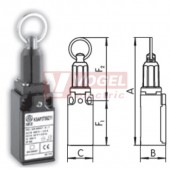 KSAP3T98Y11 Koncový spínač ovládaný tahem, očko, 1Z+1V, bez mžikové funkce, s přesahem, kabel.vstup 1xPG11, 127x30x30,3mm, IP65